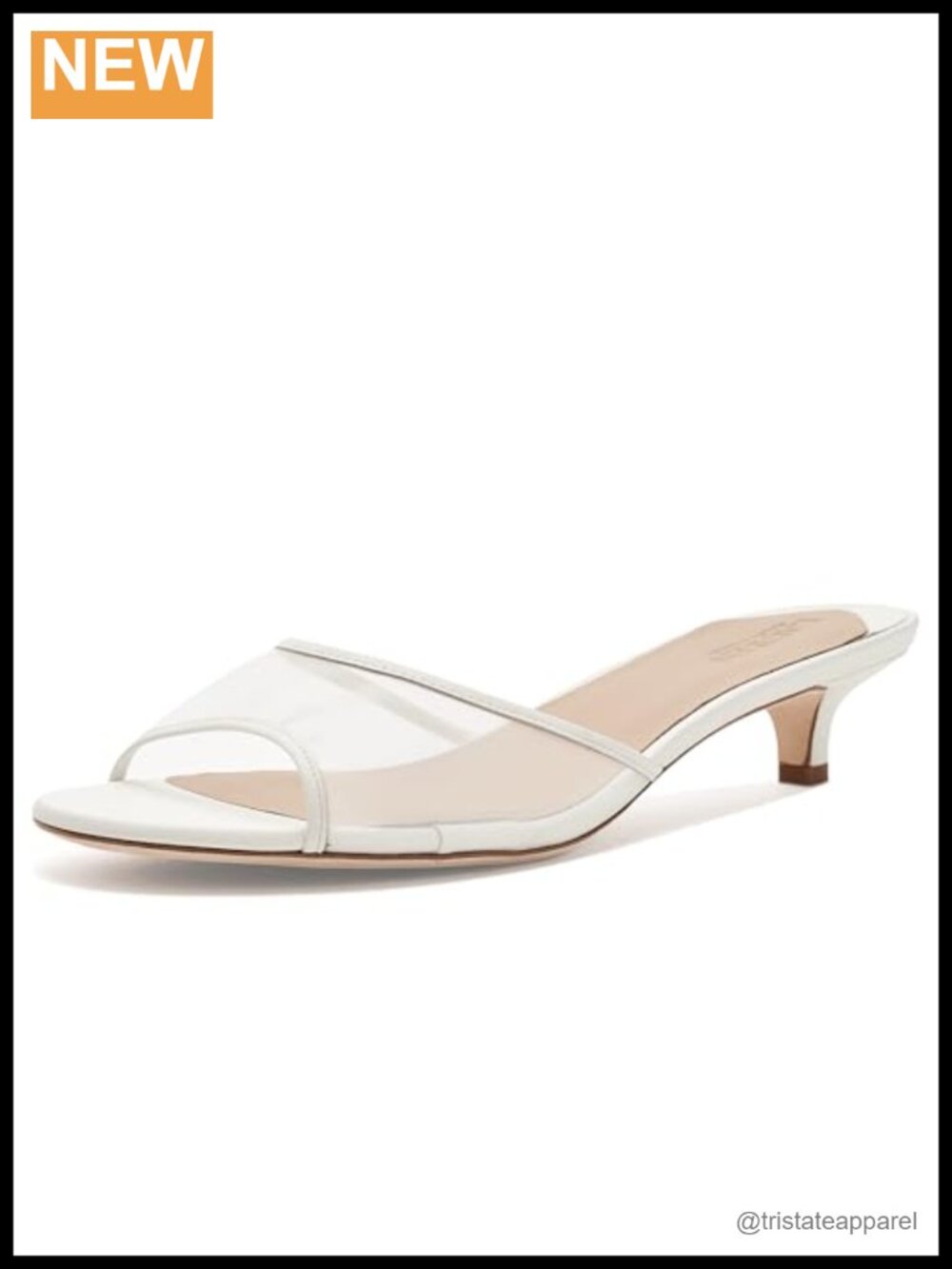 Leather & Mesh Mule Sandals Kitten Heel Slip On